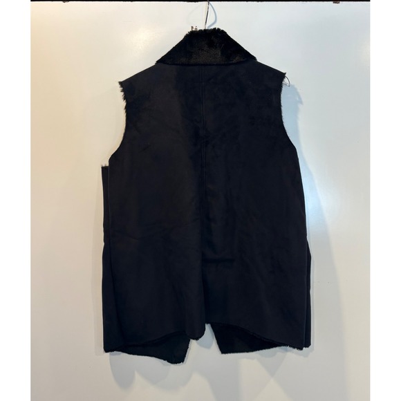 Lauren Ralph Lauren Womens Black Faux Suede Fur Collar Drape Serpa Vest Size XL - Picture 2 of 5